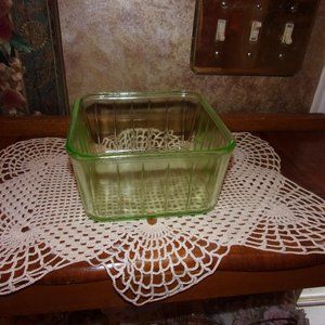 Green Depression Glass Refrigerator Box Vase Bowl